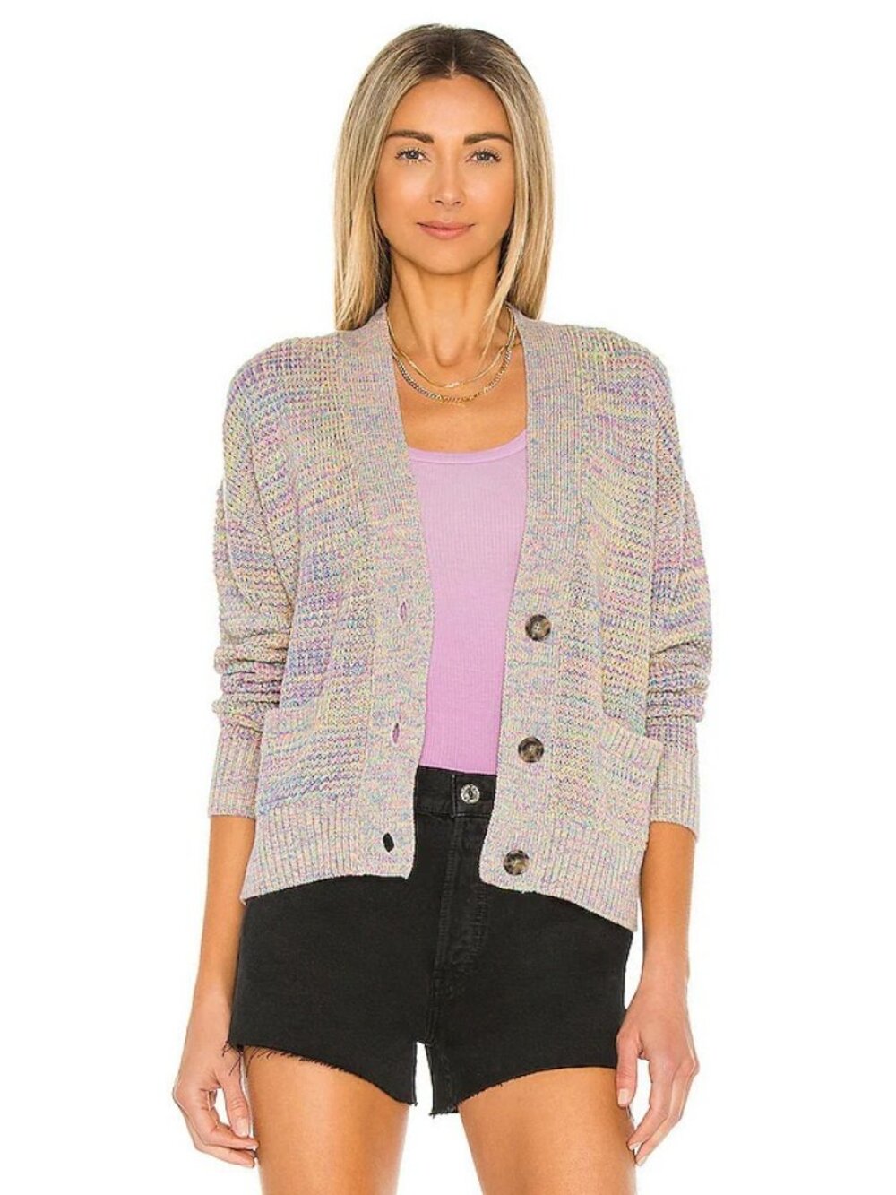 RE/DONE 90s Oversized Cropped Rainbow Cardigan Sweater Size Medium Cotton Linen